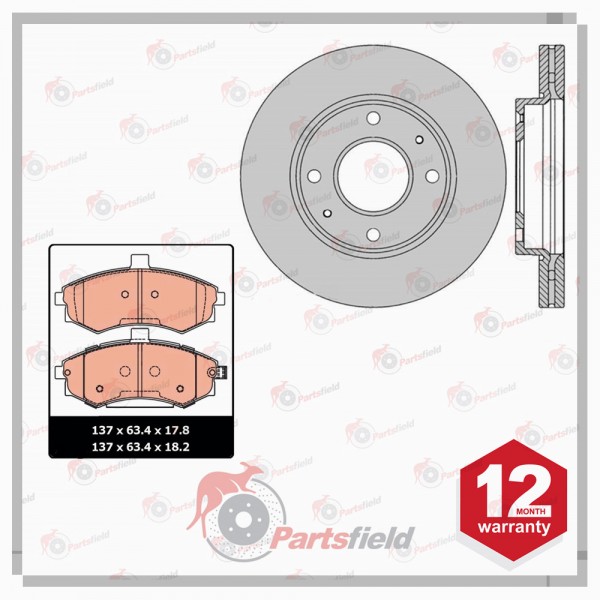 Fits Hyundai Elantra XD Front Disc Rotors 257mm and Ceramic Brake Pads Set 00-07