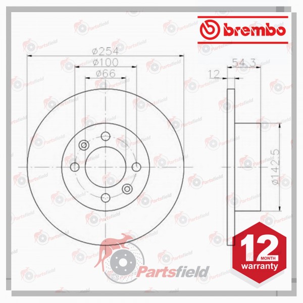 Pair x Brembo Rear Disc Rotor fits Renault 25 / Espace 4Cyl 4 Studs 254mm