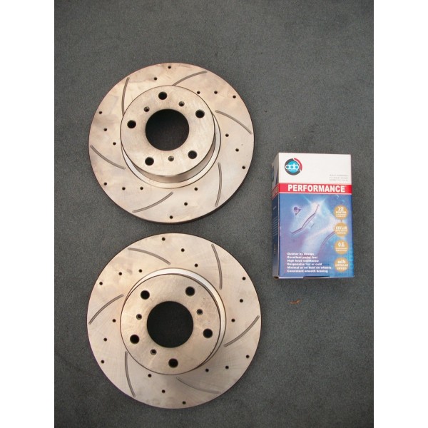 Drilled & Slotted Front Disc Rotors + Brake Pads for Holden Commodore VT VY VZ